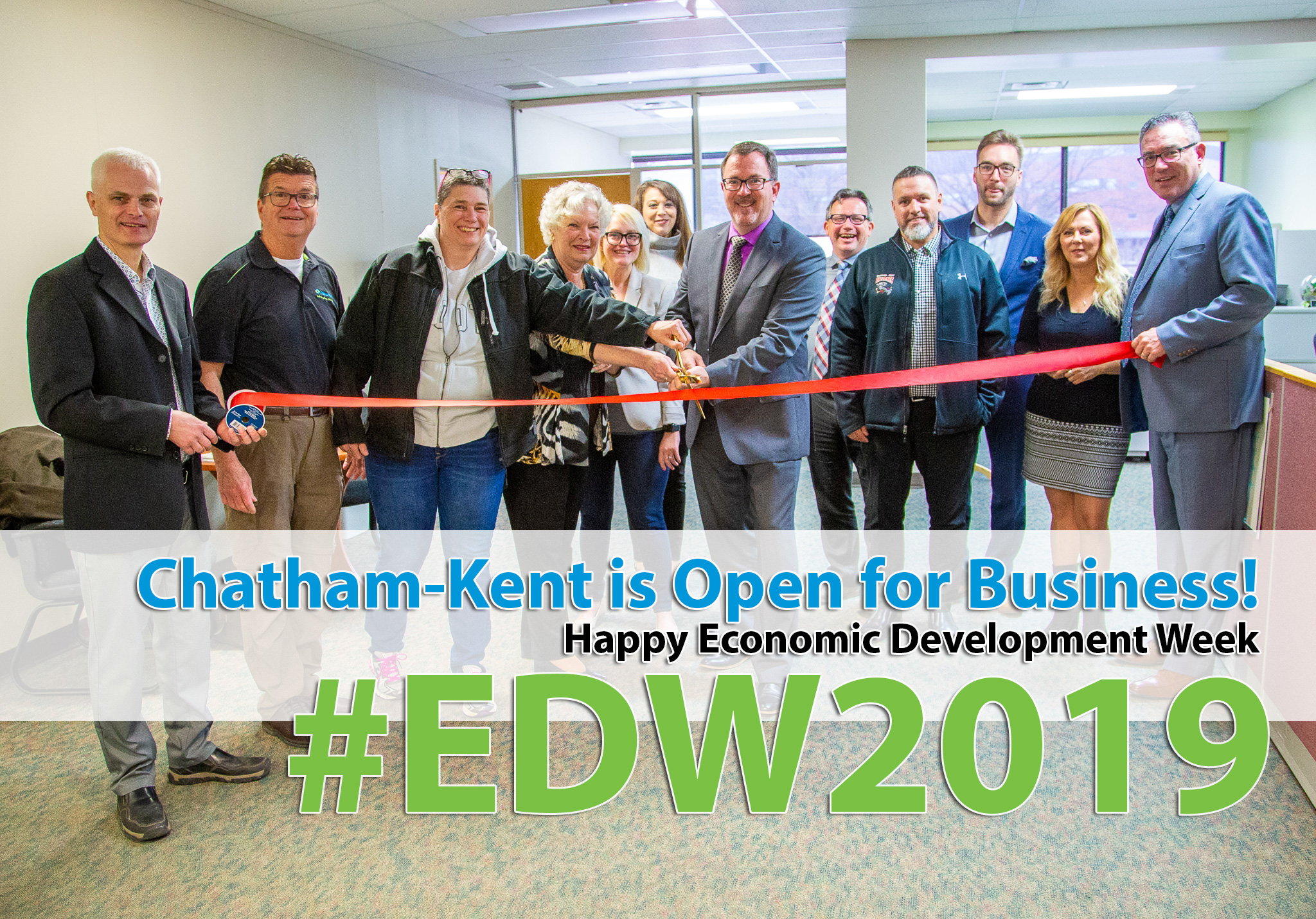 The Chatham-Kent Municipal team cutting the ribbon in honor of Economic Development Week.