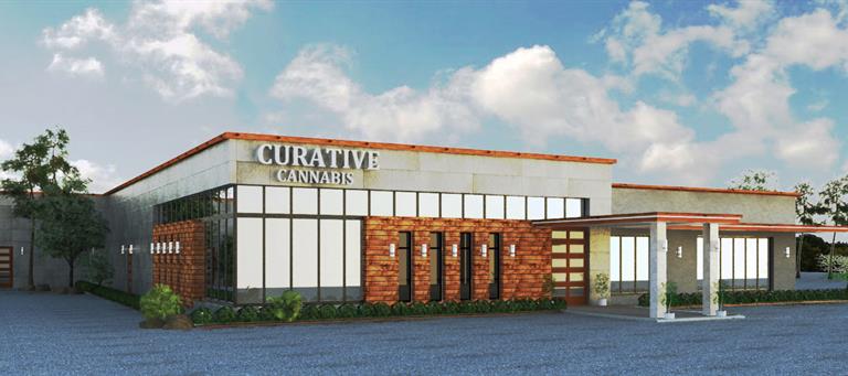 Planned design for the exterior of the Curative Cannabis location. Construction is underway.