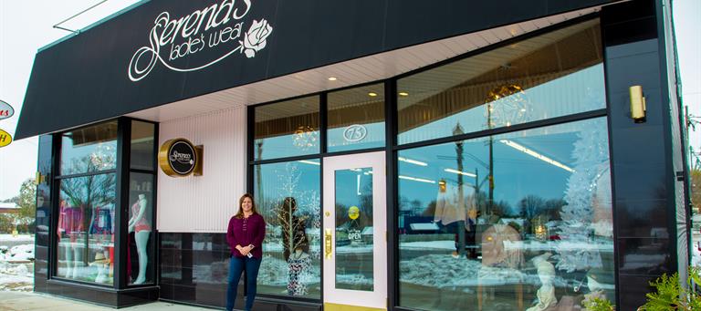 Jackie Lambkin, Owner of Serena’s Ladies Wear, in front of her newly renovated store in downtown Blenheim