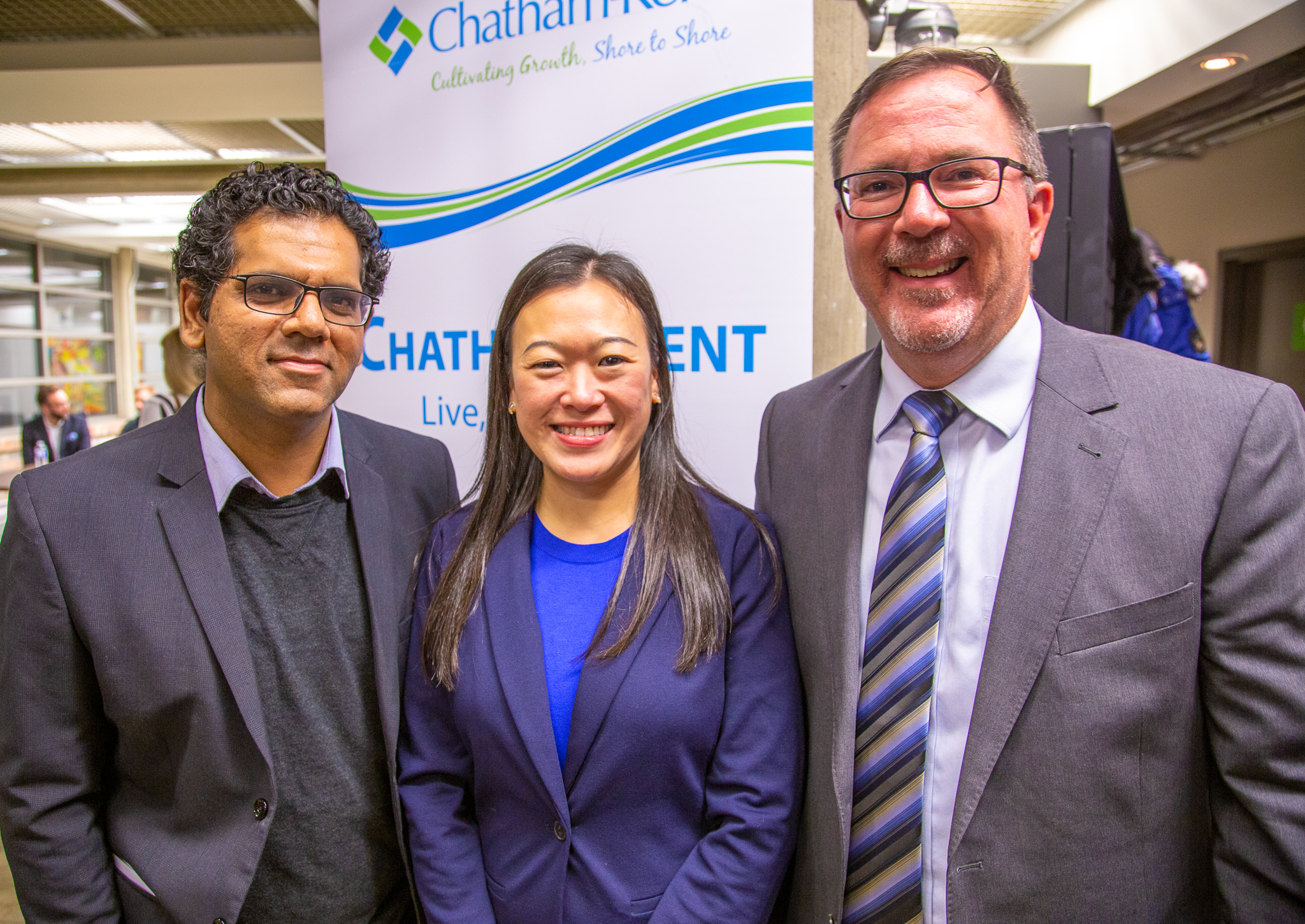 Left to right: Gaurav Gupta, Soar Innovation; Wen Teoh, Director of EPICentre University of Windsor; Darrin Canniff, Mayor