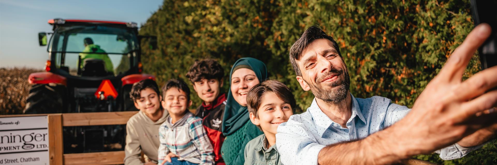 family on a hayride 
