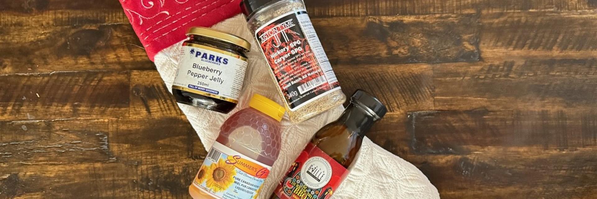 stocking with local products on it 