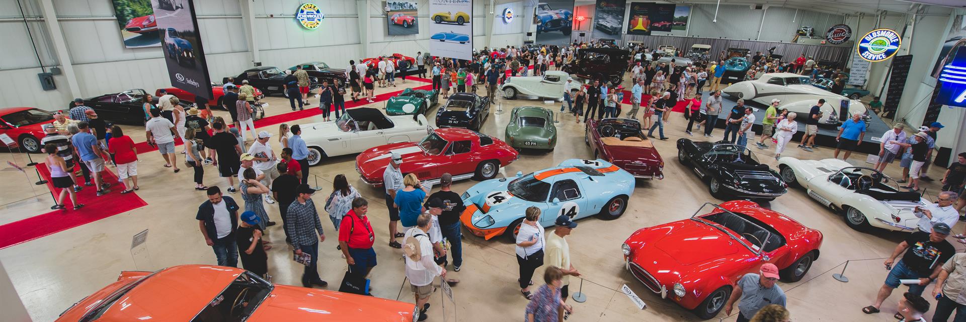 an aerial shot of a crowd at RM Auto Restoration's cars and coffee event 