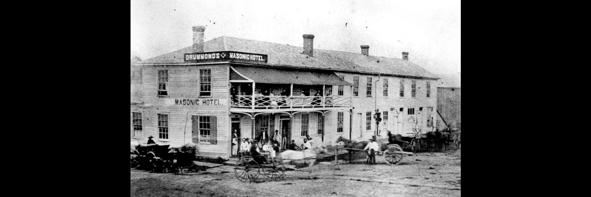 Bothwell Oil boom - masonic hotel black and white photo