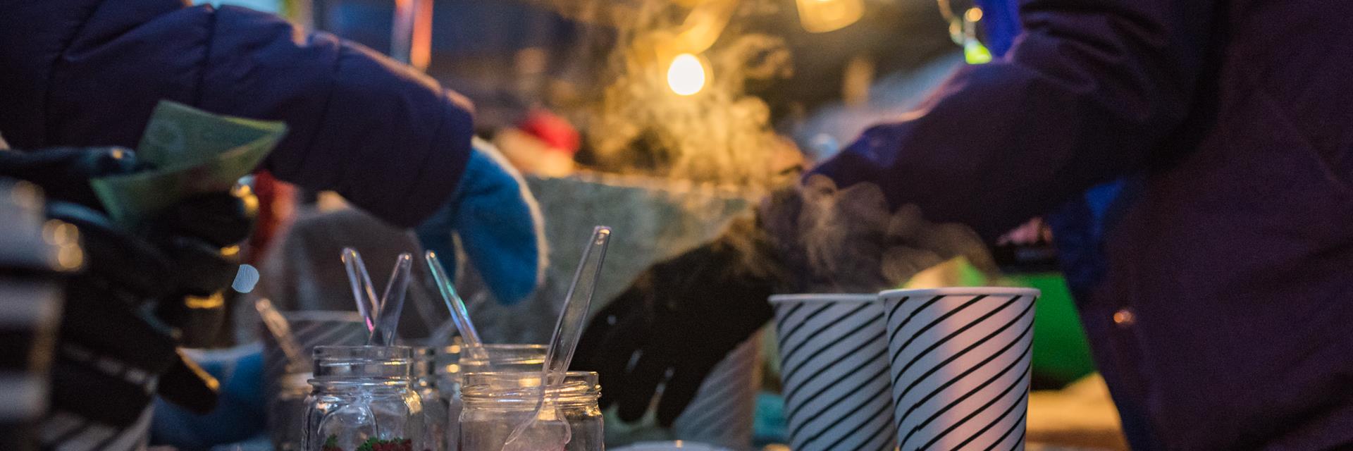 mittens and hot chocolate winter scene