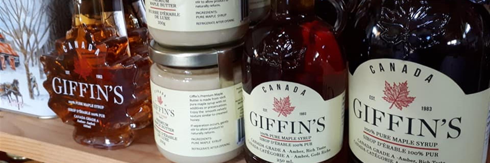 maple syrup on a shelf 