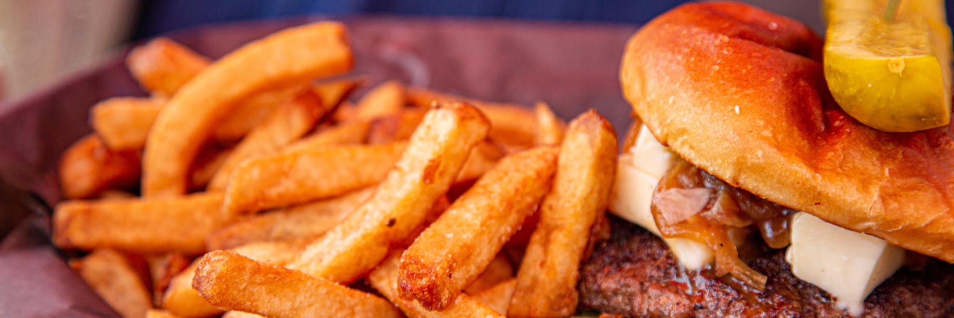 fries and burger on a plate