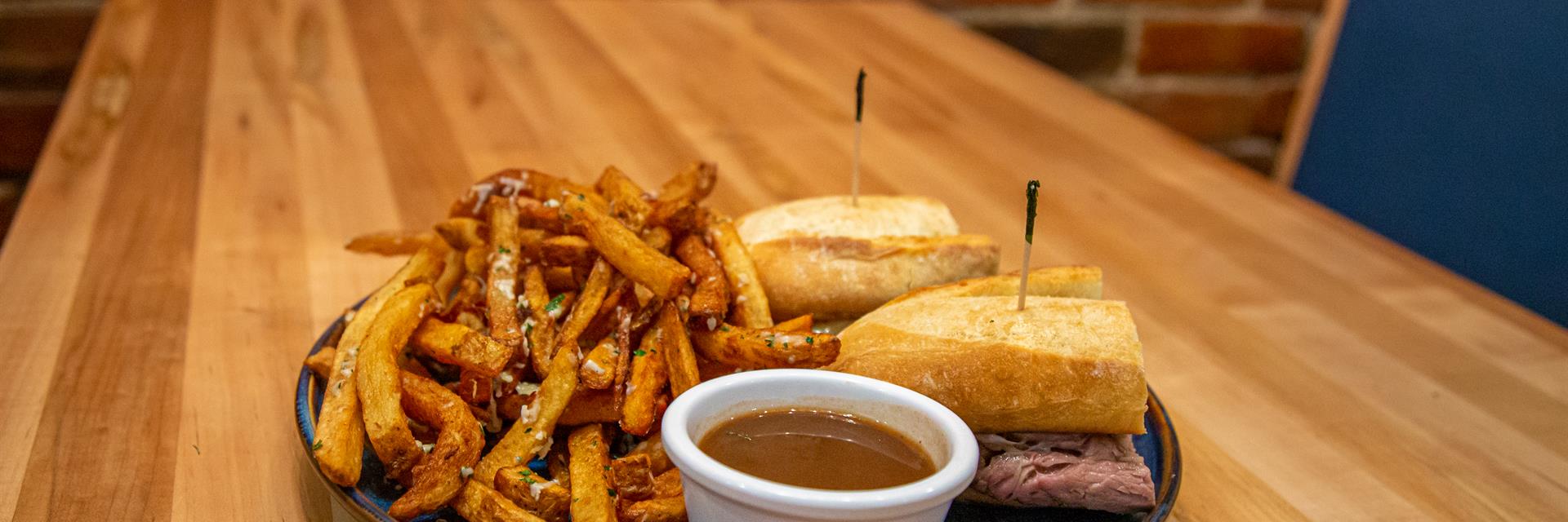 sandwich and fries on a plate