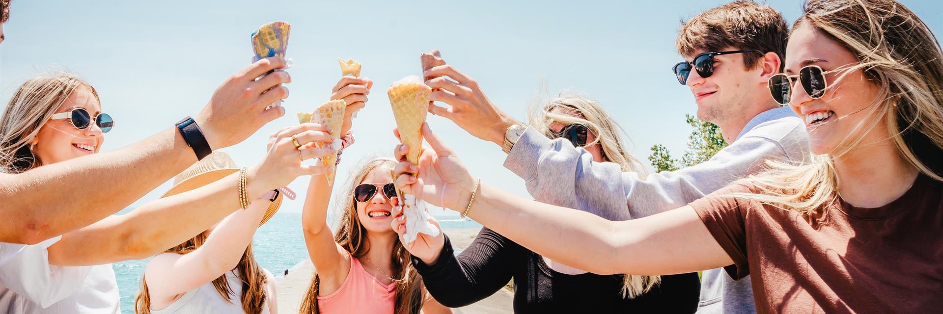 group of kids with ice cream outside 